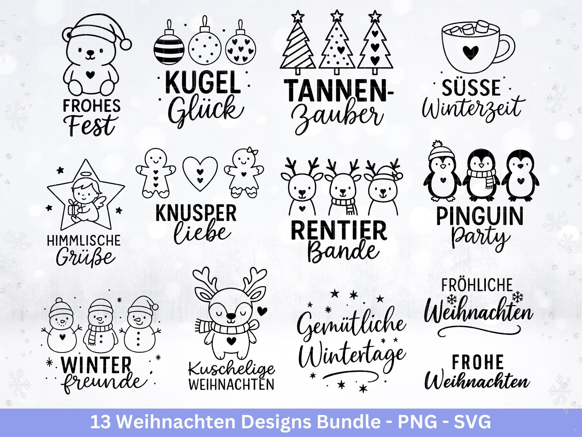 Weihnachten Plotterdatei und Laserdatei Bundle – Wintermotive SVG PNG – Rentier Pinguin Bär Sprüche – DIY Weihnachtsdeko Cricut Silhouette