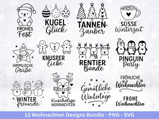 Weihnachten Plotterdatei und Laserdatei Bundle – Wintermotive SVG PNG – Rentier Pinguin Bär Sprüche – DIY Weihnachtsdeko Cricut Silhouette