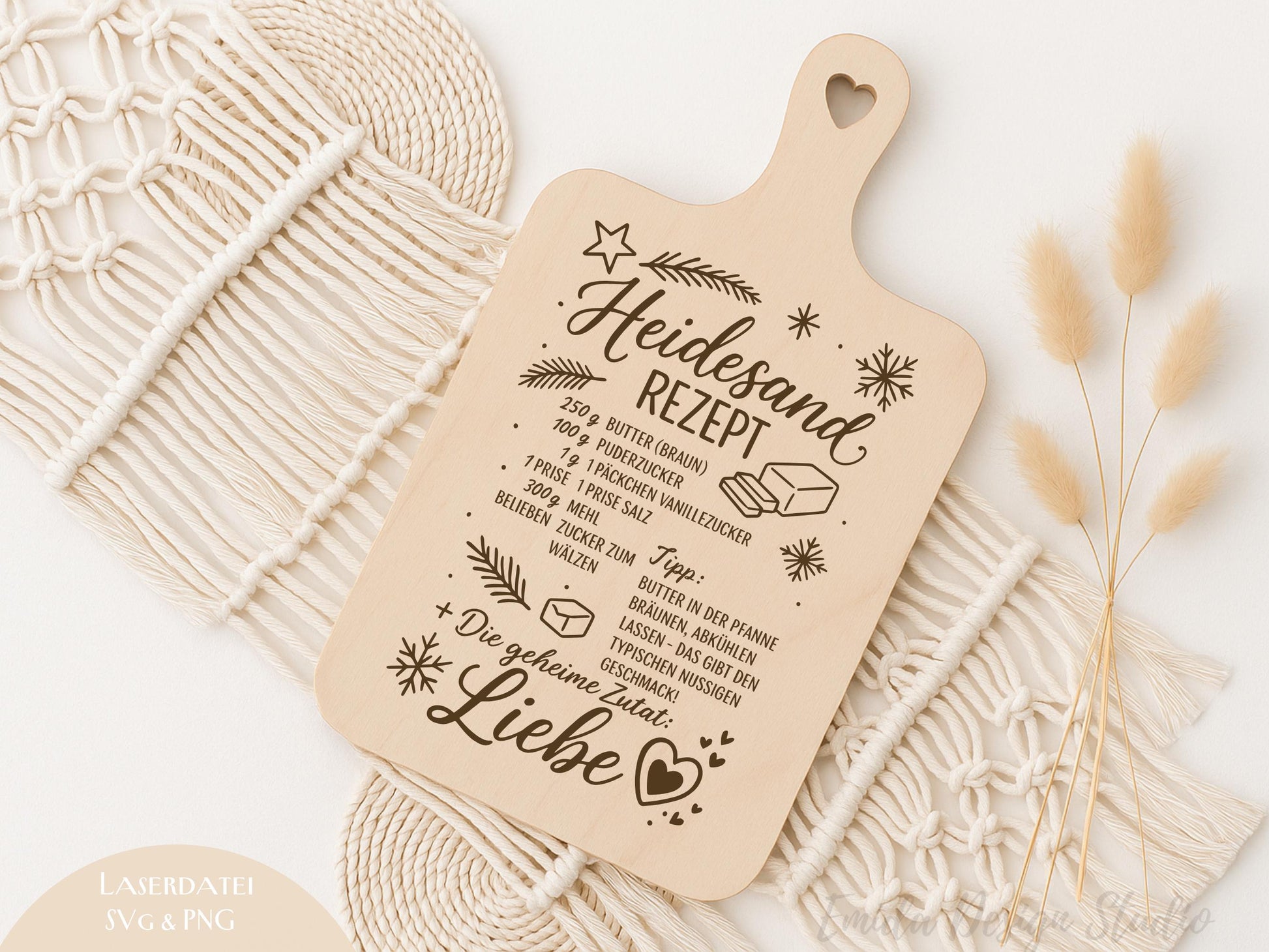 Laserdatei Weihnachtsrezepte – Spitzbuben & Heidesand – SVG PNG Gravurdatei für Holzbrettchen – Weihnachtsbäckerei Geschenkidee Küche Deko