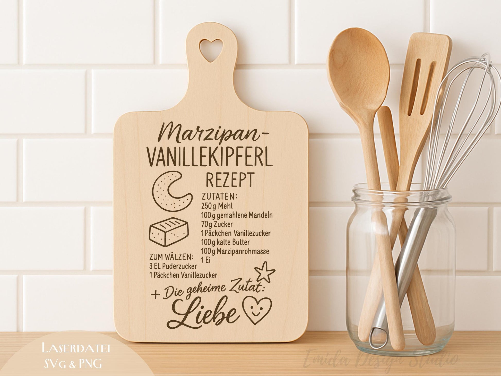 Laserdatei Weihnachtsrezepte – SVG PNG – Gravurdatei für Holzbrettchen – Spritzgebäck & Vanillekipferl – Plätzchen Rezepte Geschenkidee DIY