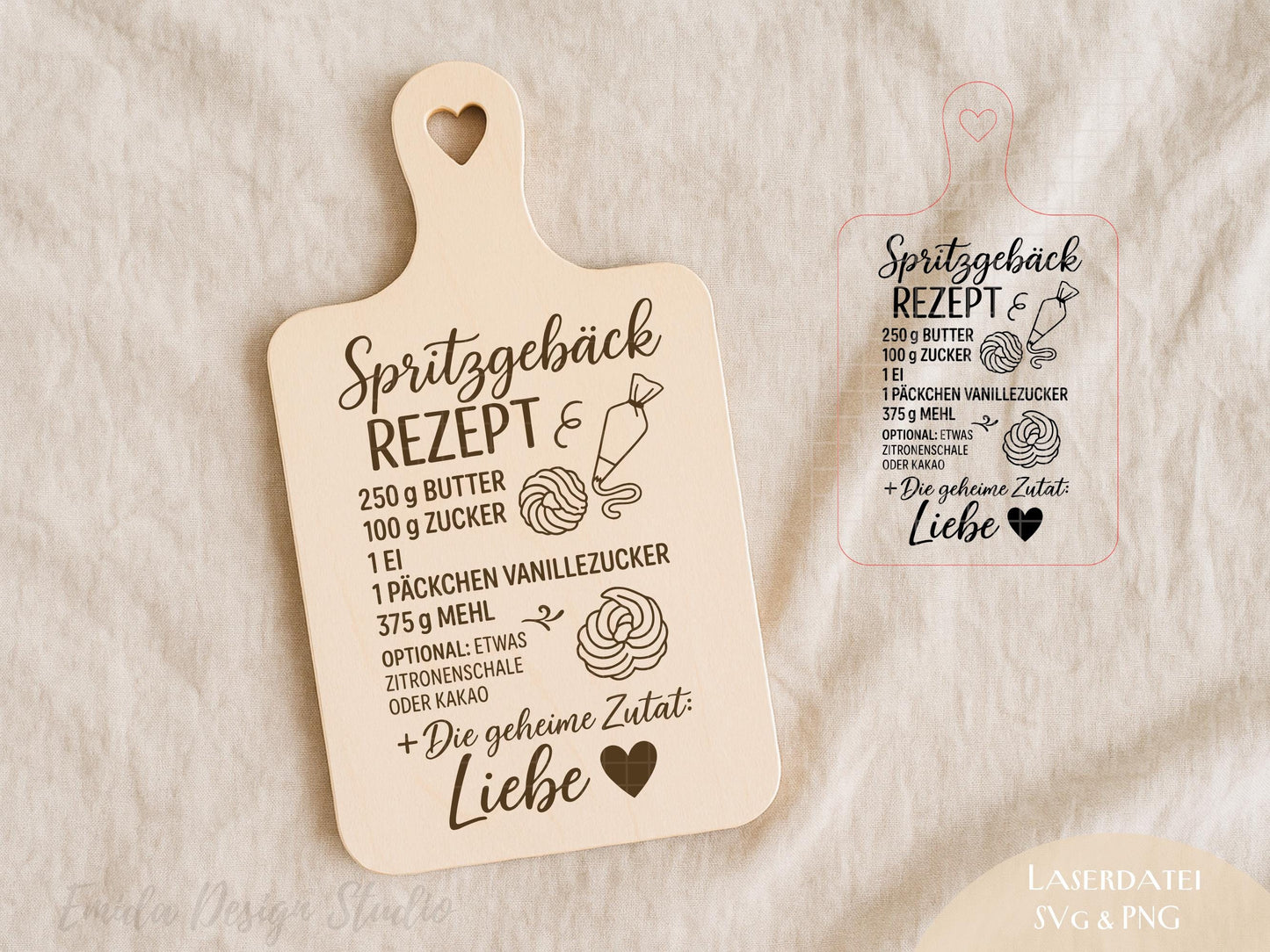 Laserdatei Weihnachtsrezepte – SVG PNG – Gravurdatei für Holzbrettchen – Spritzgebäck & Vanillekipferl – Plätzchen Rezepte Geschenkidee DIY