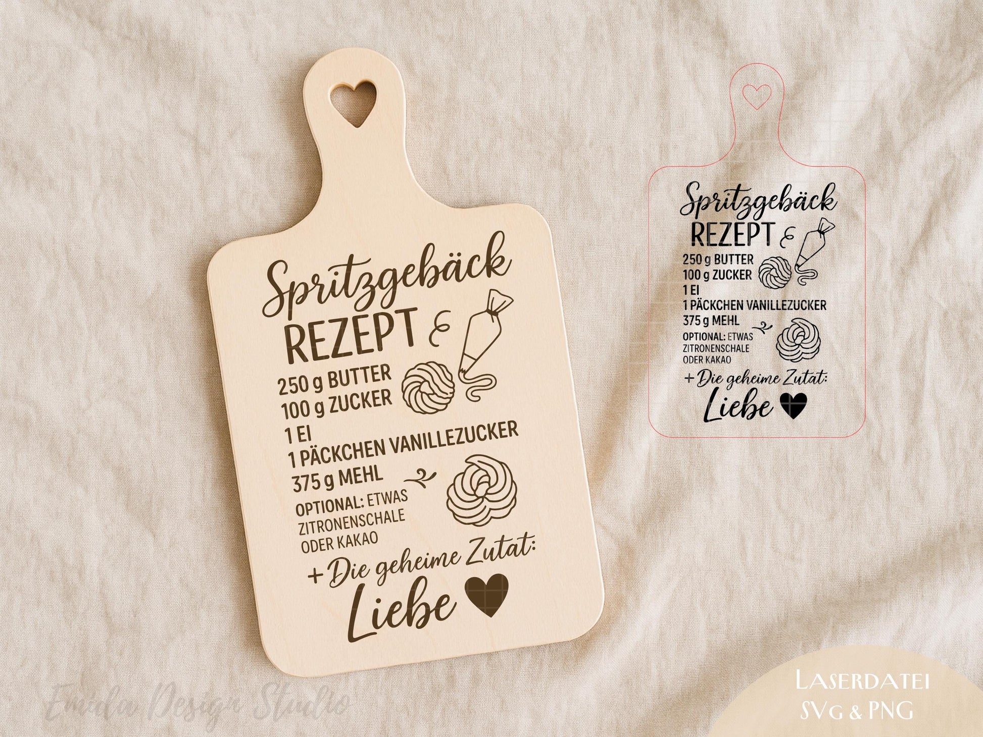 Laserdatei Weihnachtsrezepte – SVG PNG – Gravurdatei für Holzbrettchen – Spritzgebäck & Vanillekipferl – Plätzchen Rezepte Geschenkidee DIY