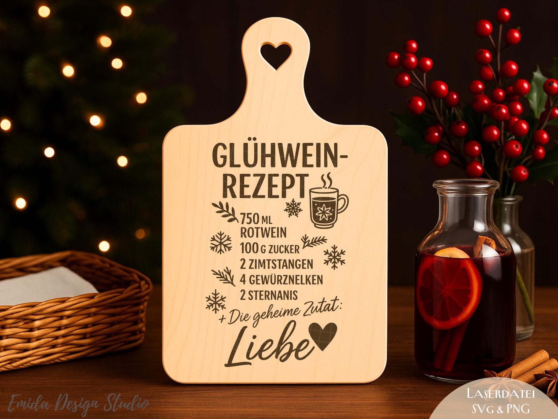 Laserdatei & Plotterdatei Glühwein Rezept – SVG PNG – Weihnachts Gravurdatei für Holzbrett – Winterdeko Geschenkidee DIY Cricut Silhouette