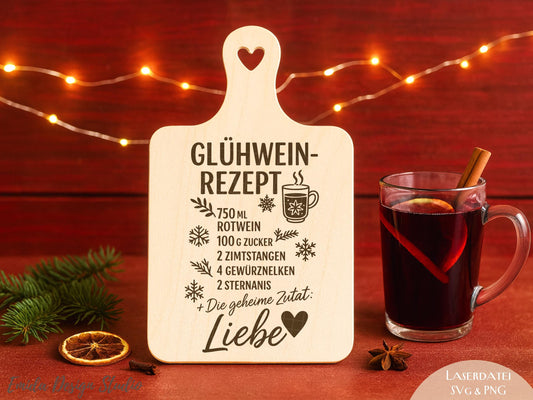 Laserdatei & Plotterdatei Glühwein Rezept – SVG PNG – Weihnachts Gravurdatei für Holzbrett – Winterdeko Geschenkidee DIY Cricut Silhouette