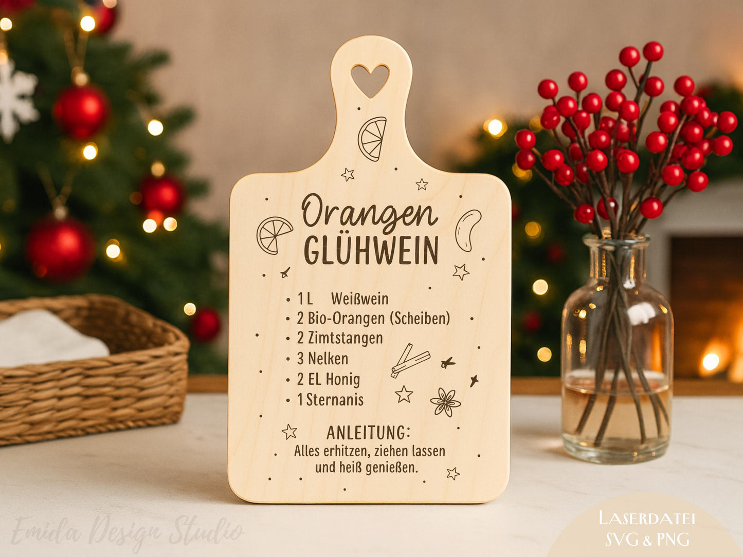 Laserdatei & Plotterdatei Glühwein Rezept – SVG PNG – Weihnachts Gravurdatei für Holzbrett – Winterdeko Geschenkidee DIY Cricut Silhouette