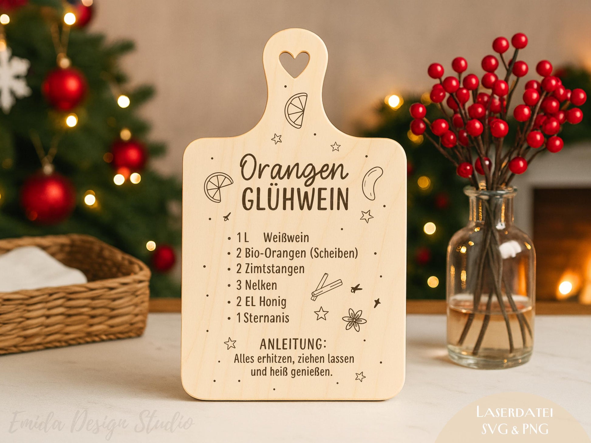 Laserdatei & Plotterdatei Glühwein Rezept – SVG PNG – Weihnachts Gravurdatei für Holzbrett – Winterdeko Geschenkidee DIY Cricut Silhouette