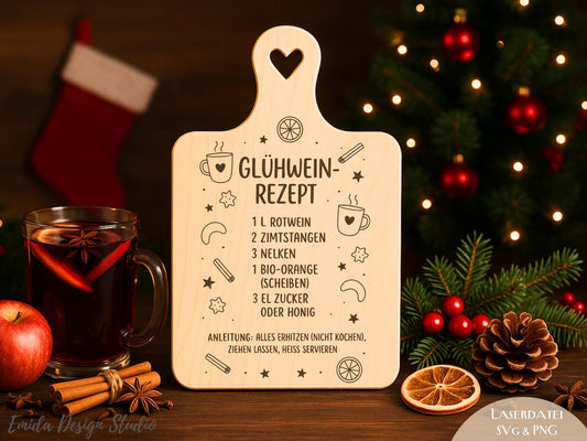 Laserdatei & Plotterdatei Glühwein Rezept – SVG PNG – Weihnachts Gravurdatei für Holzbrett – Winterdeko Geschenkidee DIY Cricut Silhouette