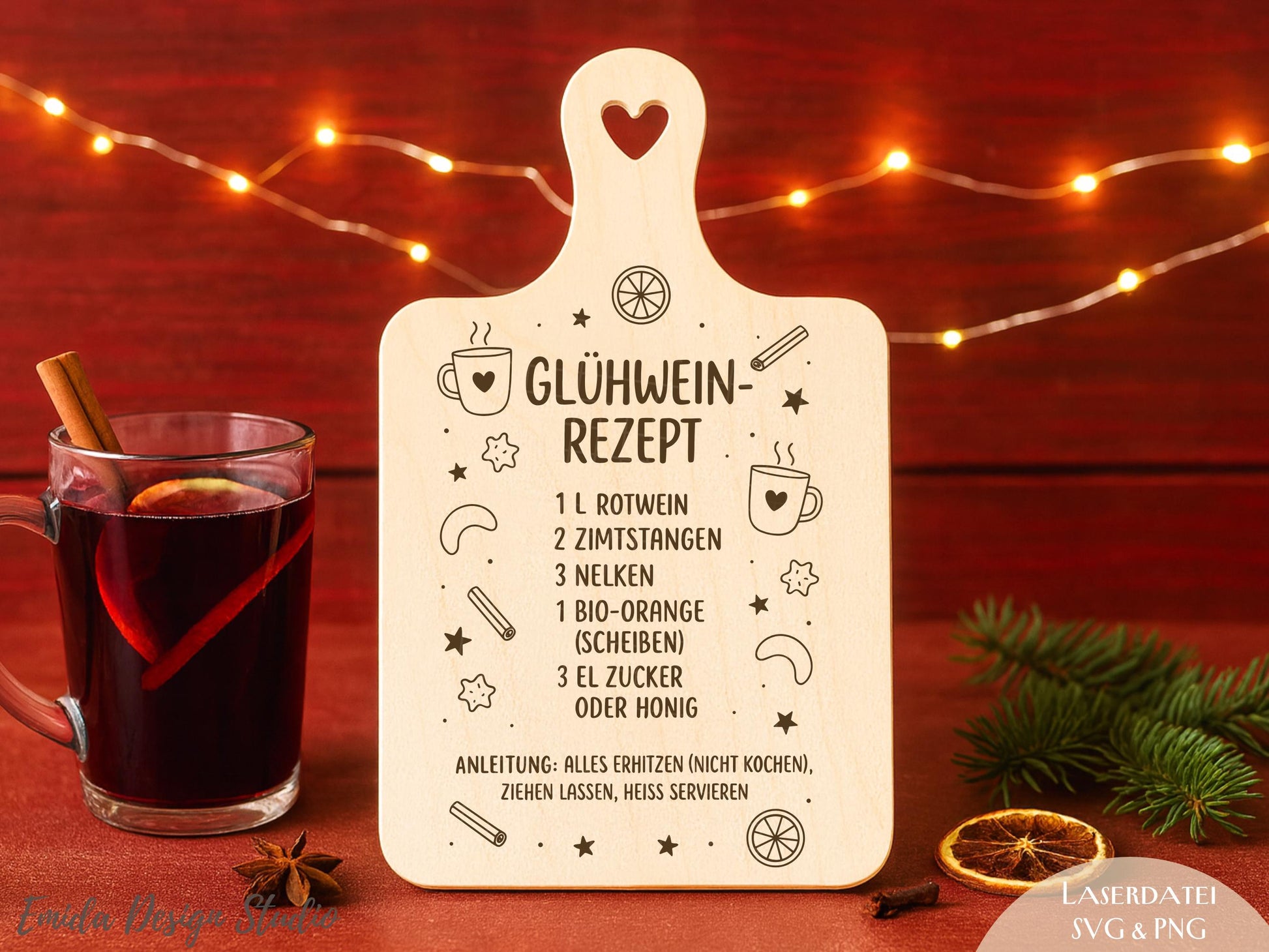 Laserdatei & Plotterdatei Glühwein Rezept – SVG PNG – Weihnachts Gravurdatei für Holzbrett – Winterdeko Geschenkidee DIY Cricut Silhouette