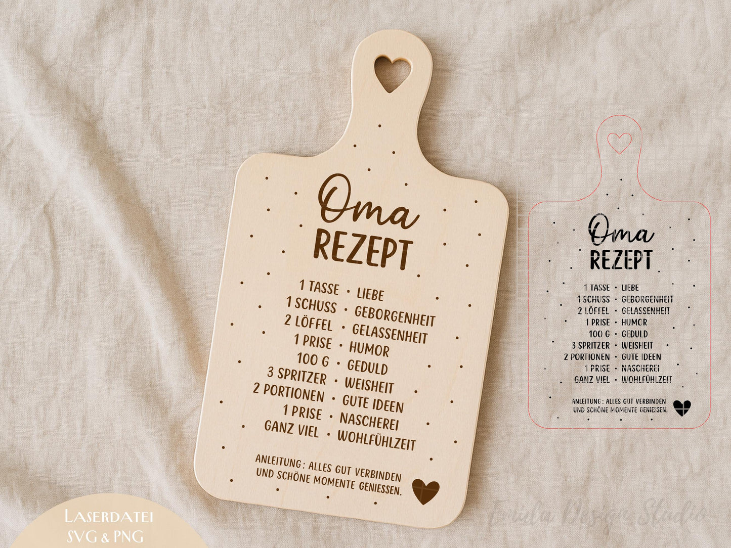 Oma Rezept SVG – Laserdatei Schneidebrett | Gravurdatei für Holz | Plotterdatei Cricut Silhouette | Küche Spruch | Kochen | Geschenkidee Oma