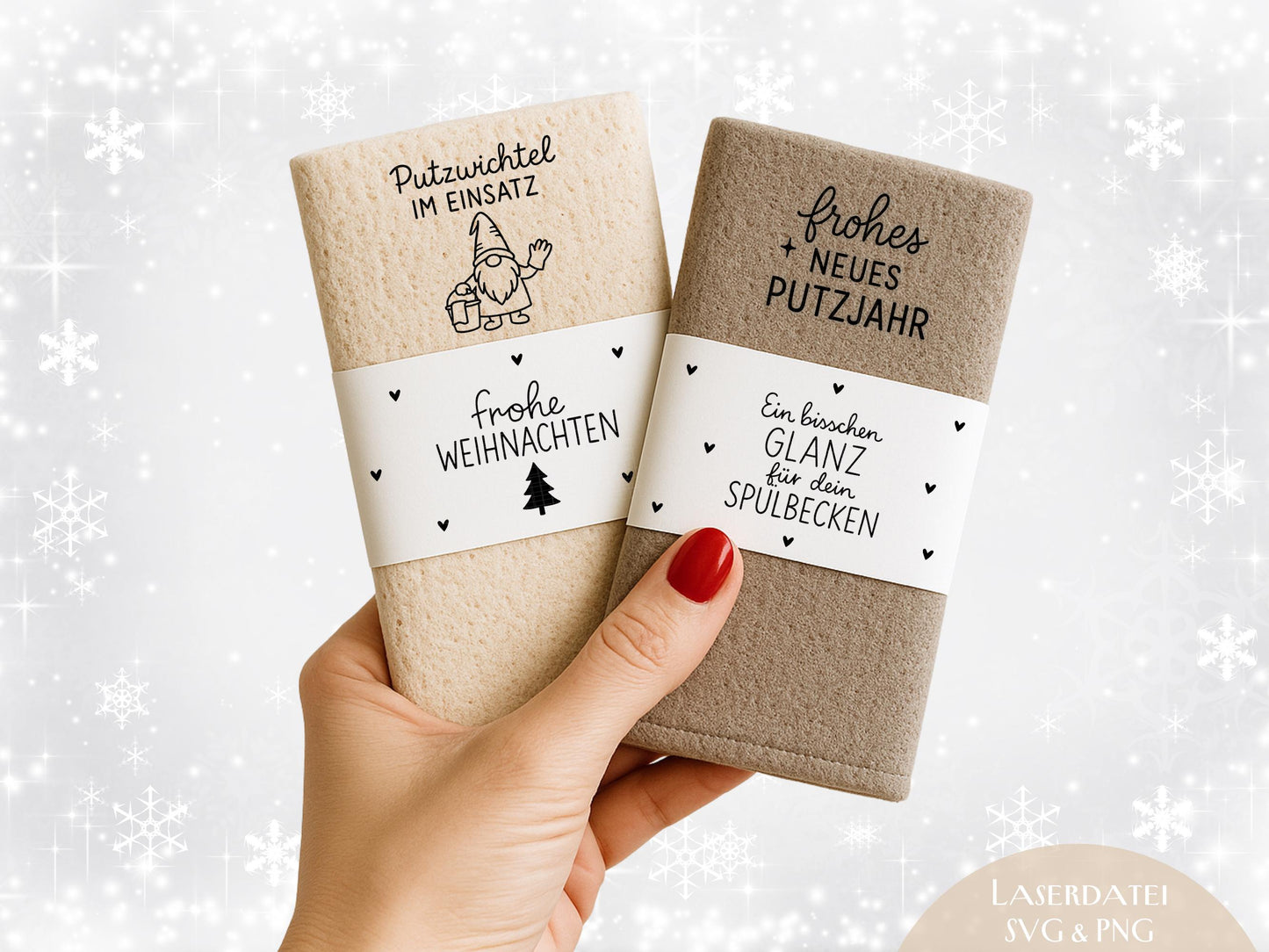 Putzlappen Sprüche – SVG-Datei | Plotterdatei und Laserdatei | Banderole Spüllappen/Waschlappen | Geschenkidee Küche | Weihnachten & Neujahr