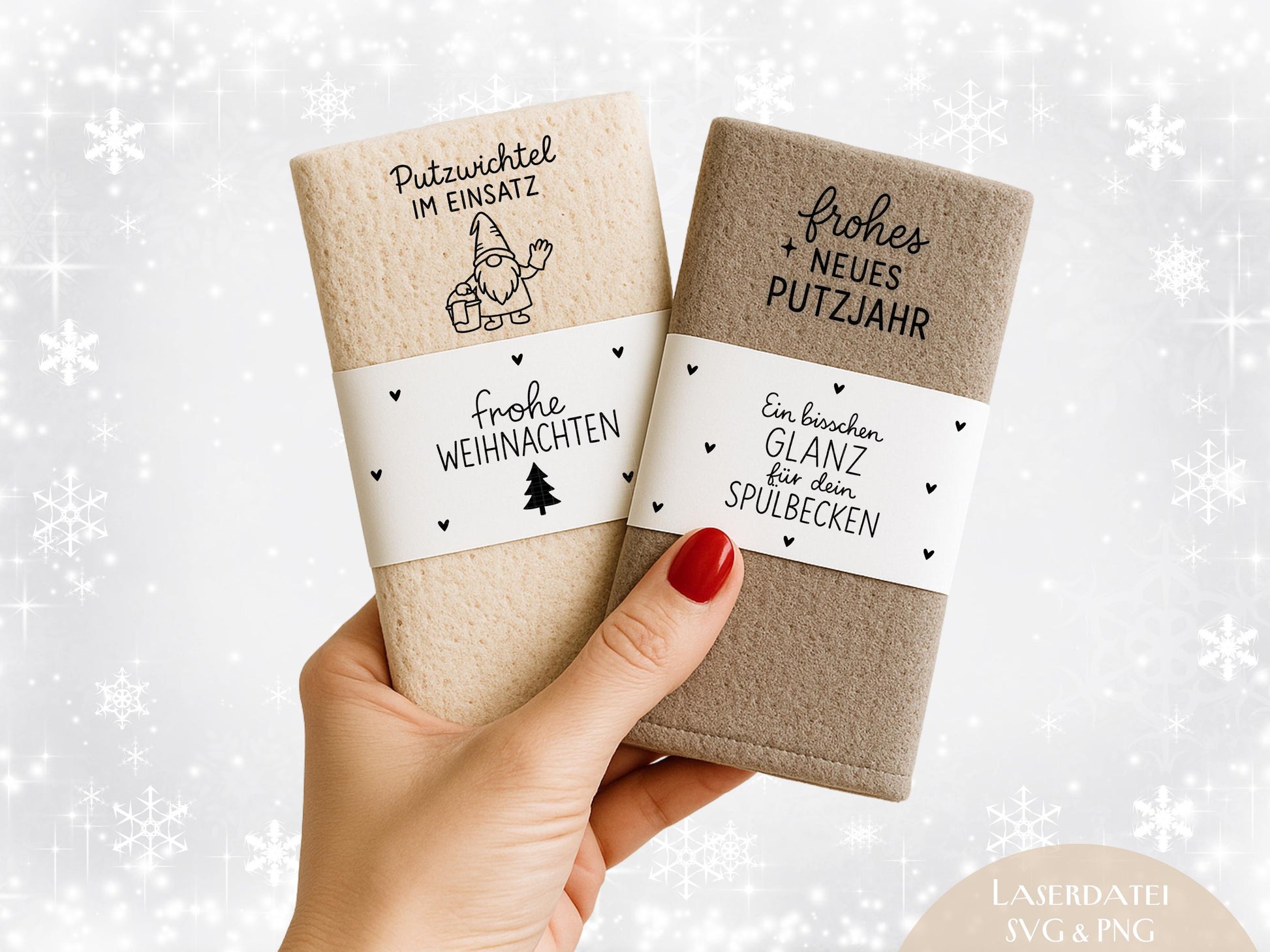 Putzlappen Sprüche – SVG-Datei | Plotterdatei und Laserdatei | Banderole Spüllappen/Waschlappen | Geschenkidee Küche | Weihnachten & Neujahr