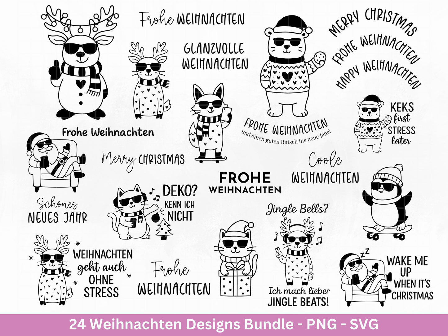 Weihnachten Plotterdatei Bundle – Lustige Weihnachtsmotive SVG PNG – Coole Tiere Sprüche – Winter Deko – Cricut Silhouette DIY Geschenkidee
