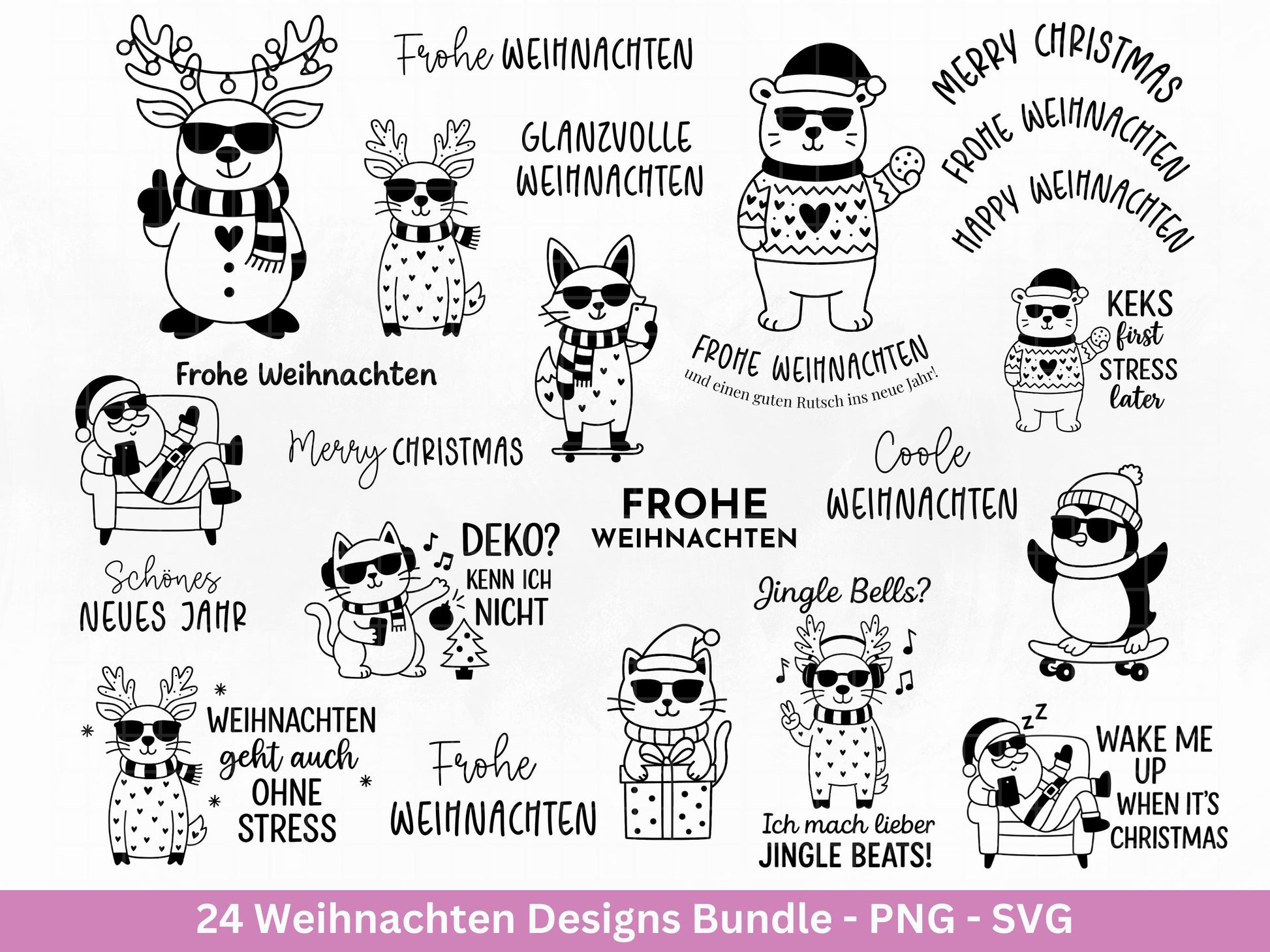 Weihnachten Plotterdatei Bundle – Lustige Weihnachtsmotive SVG PNG – Coole Tiere Sprüche – Winter Deko – Cricut Silhouette DIY Geschenkidee