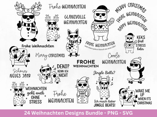 Weihnachten Plotterdatei Bundle – Lustige Weihnachtsmotive SVG PNG – Coole Tiere Sprüche – Winter Deko – Cricut Silhouette DIY Geschenkidee