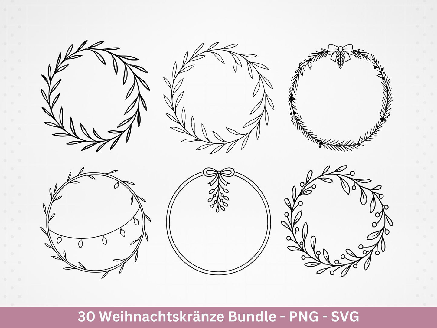 Weihnachtskränze SVG Bundle – Plotterdatei und Laserdatei | Kranz & Adventskranz Rahmen, Line Art | PNG | Cricut Silhouette | Geschenkidee
