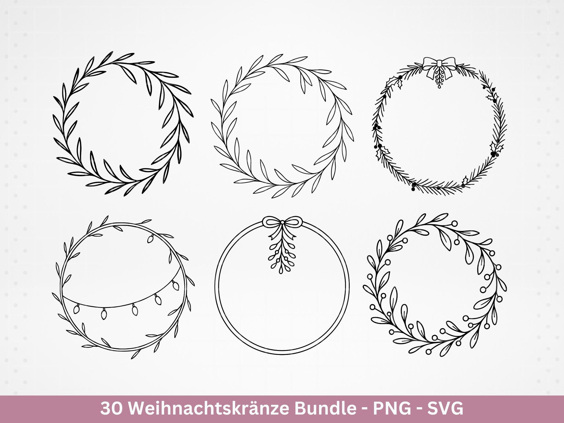 Weihnachtskränze SVG Bundle – Plotterdatei und Laserdatei | Kranz & Adventskranz Rahmen, Line Art | PNG | Cricut Silhouette | Geschenkidee