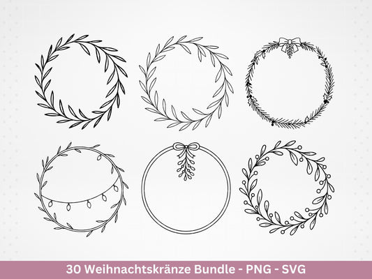 Weihnachtskränze SVG Bundle – Plotterdatei und Laserdatei | Kranz & Adventskranz Rahmen, Line Art | PNG | Cricut Silhouette | Geschenkidee