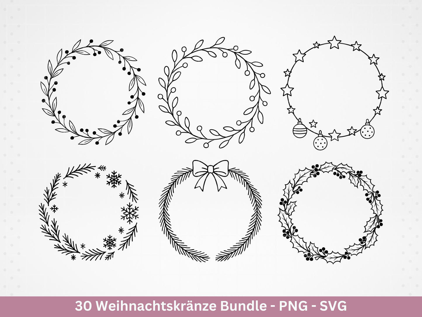 Weihnachtskränze SVG Bundle – Plotterdatei und Laserdatei | Kranz & Adventskranz Rahmen, Line Art | PNG | Cricut Silhouette | Geschenkidee