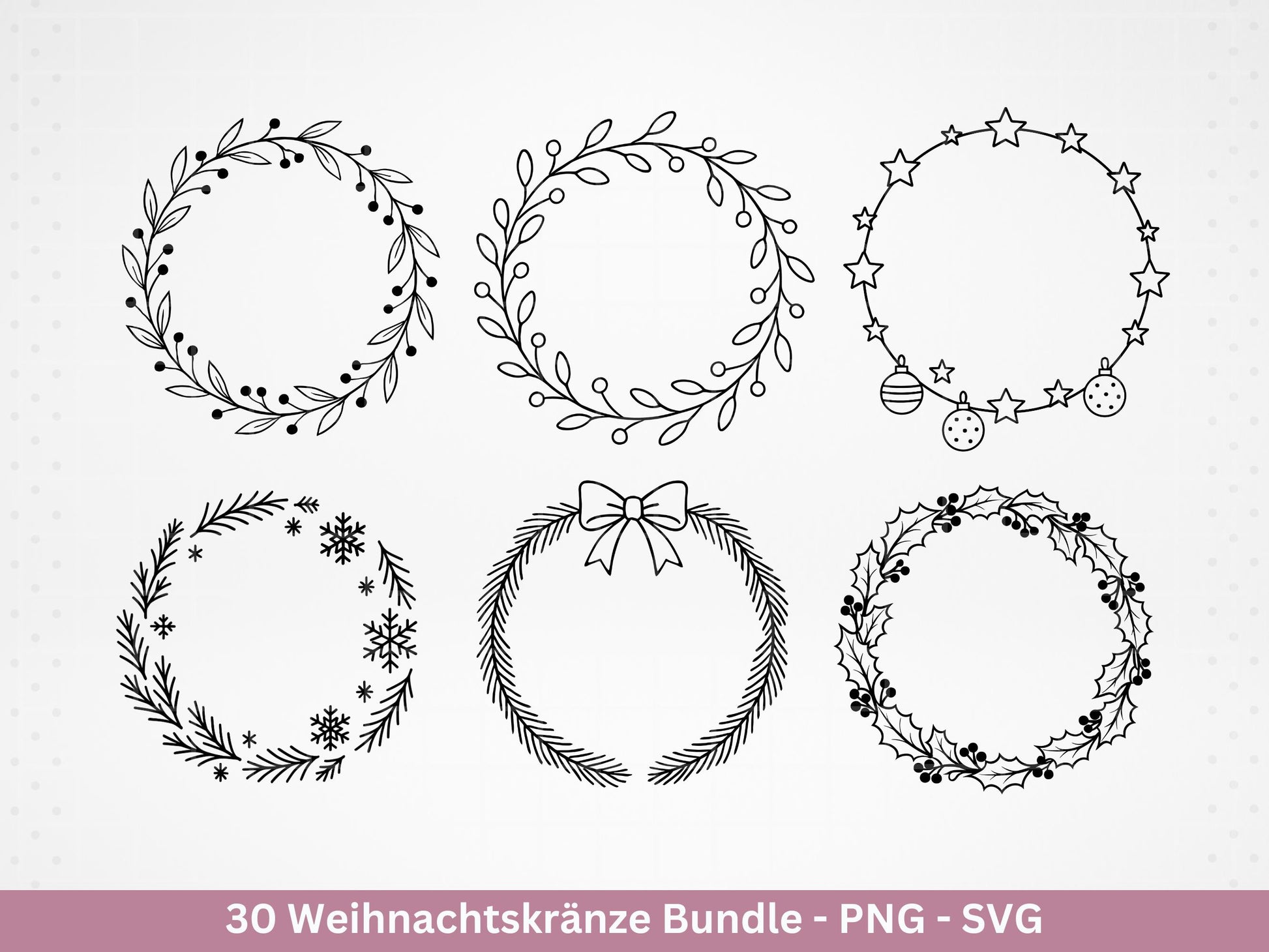 Weihnachtskränze SVG Bundle – Plotterdatei und Laserdatei | Kranz & Adventskranz Rahmen, Line Art | PNG | Cricut Silhouette | Geschenkidee