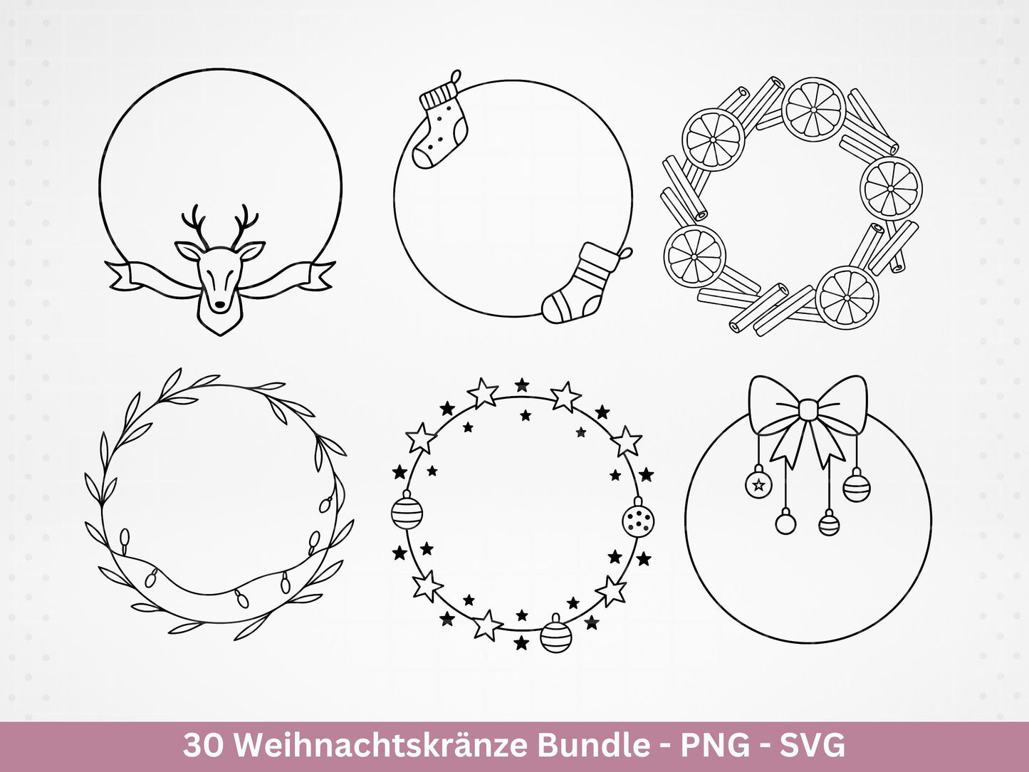 Weihnachtskränze SVG Bundle – Plotterdatei und Laserdatei | Kranz & Adventskranz Rahmen, Line Art | PNG | Cricut Silhouette | Geschenkidee