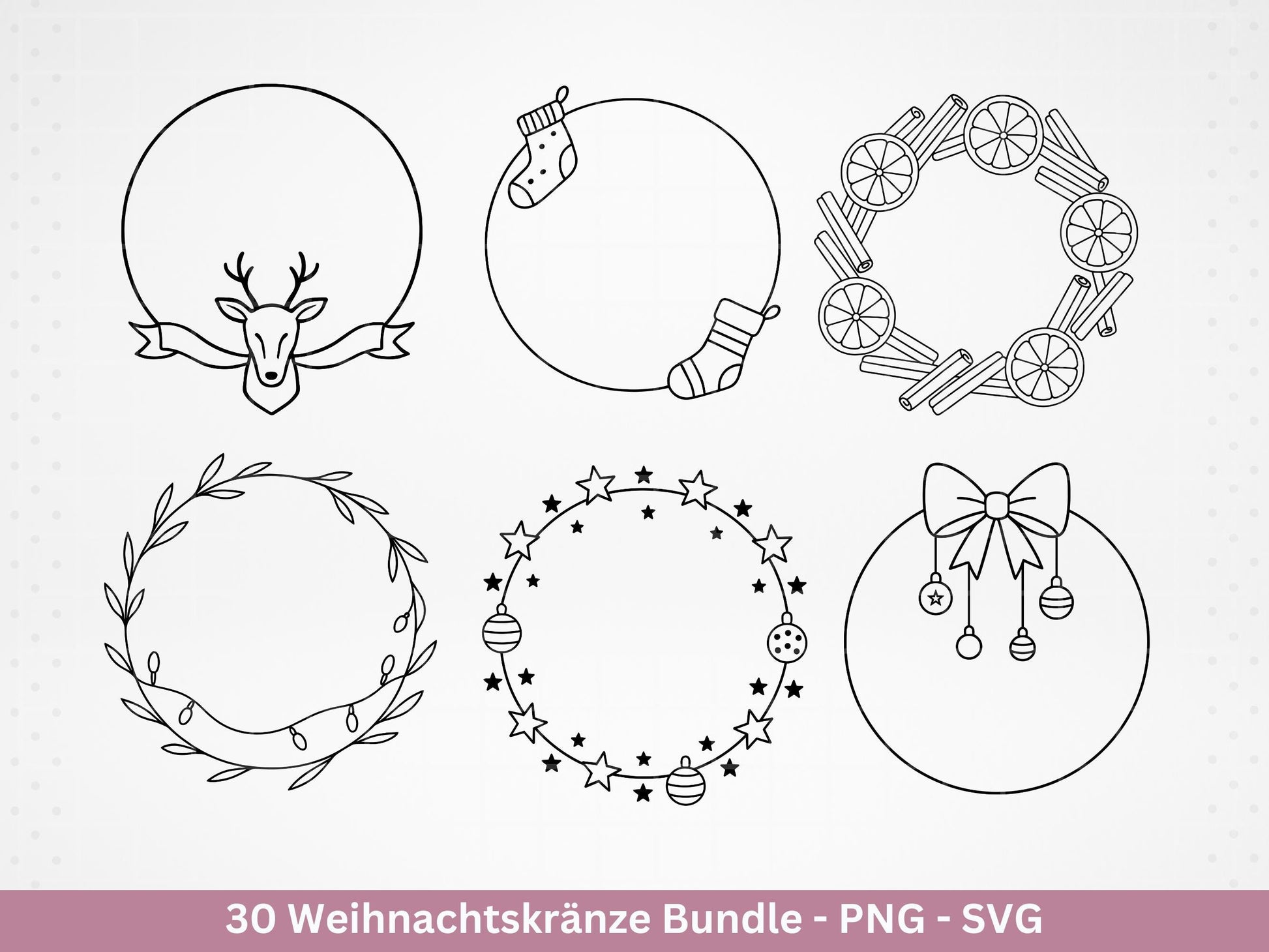 Weihnachtskränze SVG Bundle – Plotterdatei und Laserdatei | Kranz & Adventskranz Rahmen, Line Art | PNG | Cricut Silhouette | Geschenkidee