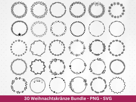 Weihnachtskränze SVG Bundle – Plotterdatei und Laserdatei | Kranz & Adventskranz Rahmen, Weihnachten | Cricut Silhouette | Geschenkidee