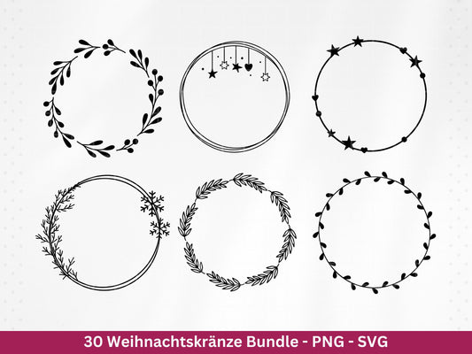 Weihnachtskränze SVG Bundle – Plotterdatei und Laserdatei | Kranz & Adventskranz Rahmen, Weihnachten | Cricut Silhouette | Geschenkidee