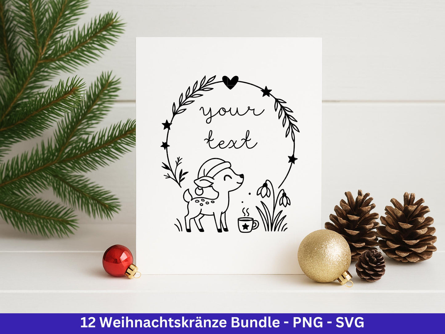 Weihnachtskränze SVG Bundle – Plotterdatei und Laserdatei | Kranz und Adventskranz Rahmen, Tiere | Cricut Datei | Geschenkidee Weihnachten
