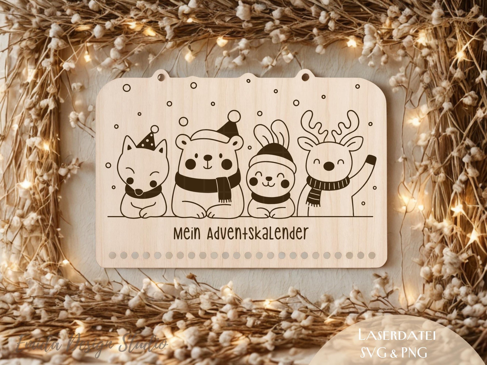 Laserdatei Adventskalender SVG & PNG – Plotterdatei Weihnachten – Weihnachtskalender Holz – Adventszahlen Anhänger - Kinder Geschenkidee DIY