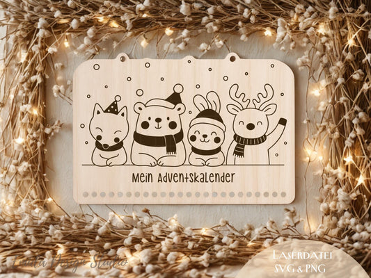 Laserdatei Adventskalender SVG & PNG – Plotterdatei Weihnachten – Weihnachtskalender Holz – Adventszahlen Anhänger - Kinder Geschenkidee DIY