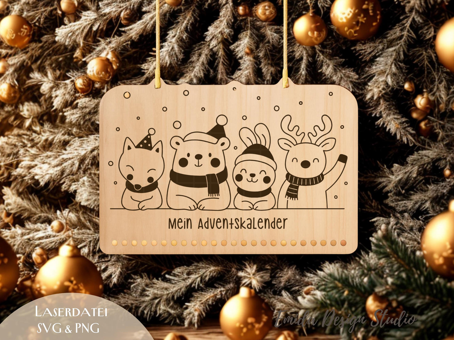 Laserdatei Adventskalender SVG & PNG – Plotterdatei Weihnachten – Weihnachtskalender Holz – Adventszahlen Anhänger - Kinder Geschenkidee DIY