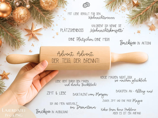 Laserdatei & Plotterdatei Backen Sprüche – SVG PNG – Teigrolle Gravurdatei – Plätzchen Backen Küche Deko – Geschenkidee Nudelholz Cricut