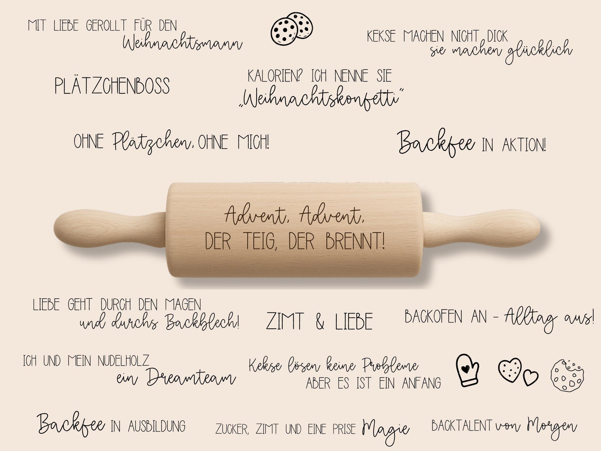 Laserdatei & Plotterdatei Backen Sprüche – SVG PNG – Teigrolle Gravurdatei – Plätzchen Backen Küche Deko – Geschenkidee Nudelholz Cricut
