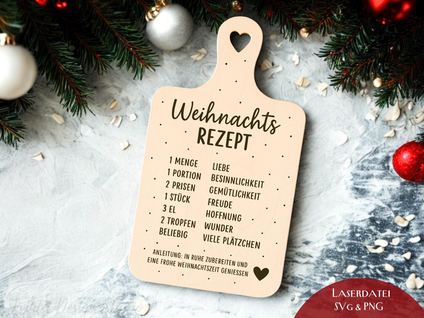 Laserdatei Weihnachtsrezept SVG & PNG – Plotterdatei Weihnachten – Schneidebrett Gravur Vorlage – Geschenkidee Cricut Silhouette Deko Winter