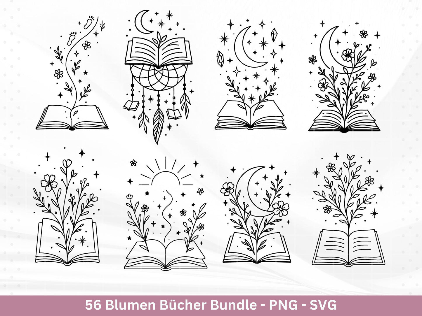 Blumenbuch SVG – Buch-SVG Bundle | Plotterdatei und Laserdatei | Offenes Buch mit Blumen/Wildblumen | Buchliebhaber | PNG Cricut Silhouette