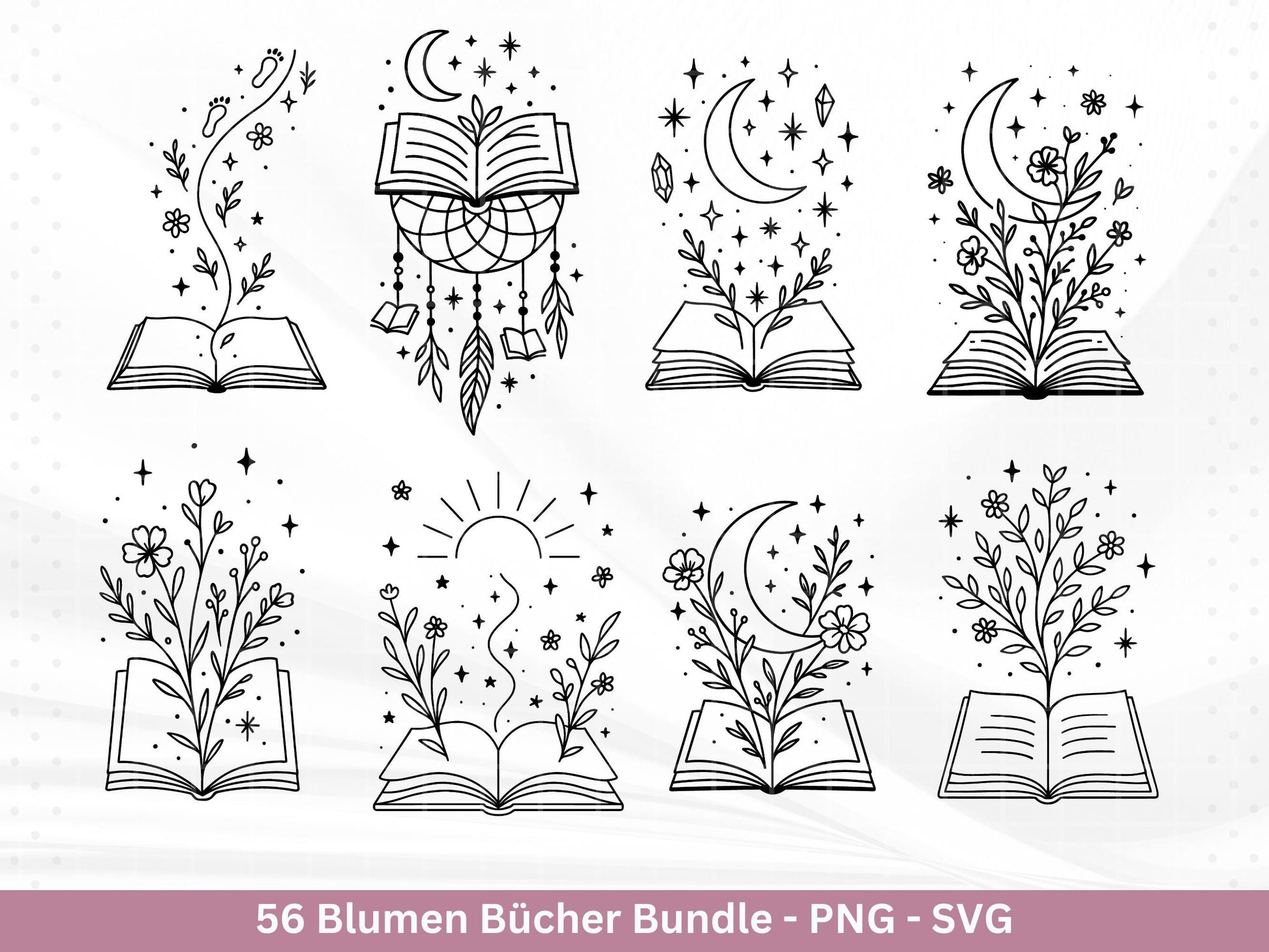 Blumenbuch SVG – Buch-SVG Bundle | Plotterdatei und Laserdatei | Offenes Buch mit Blumen/Wildblumen | Buchliebhaber | PNG Cricut Silhouette