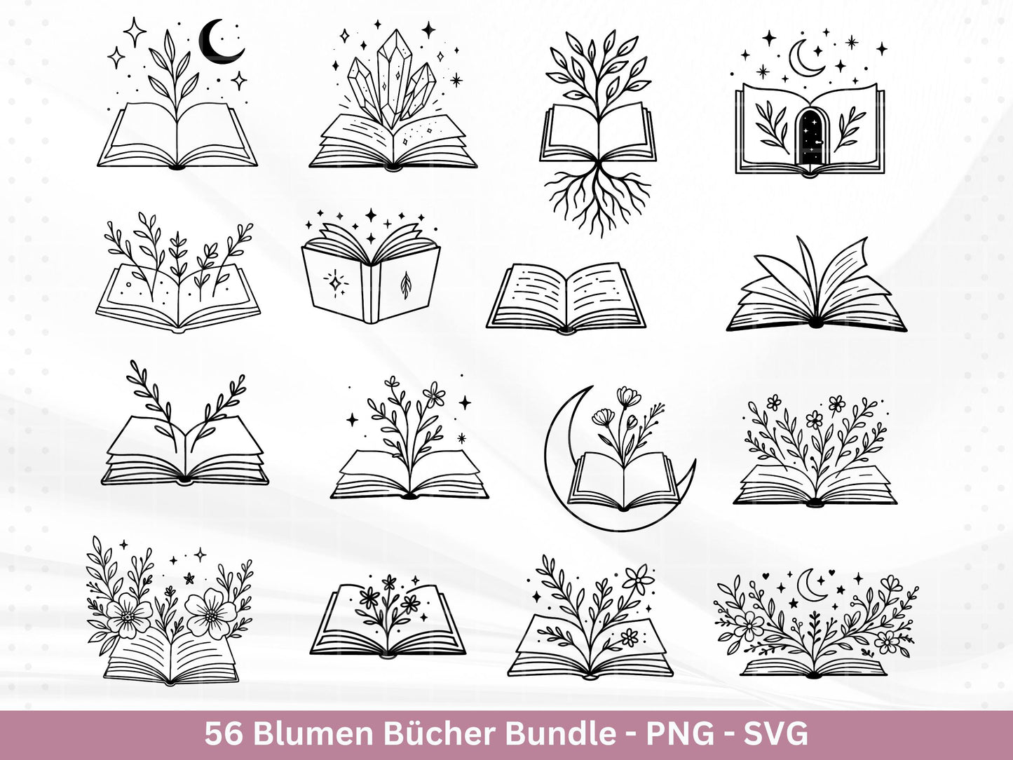Blumenbuch SVG – Buch-SVG Bundle | Plotterdatei und Laserdatei | Offenes Buch mit Blumen/Wildblumen | Buchliebhaber | PNG Cricut Silhouette