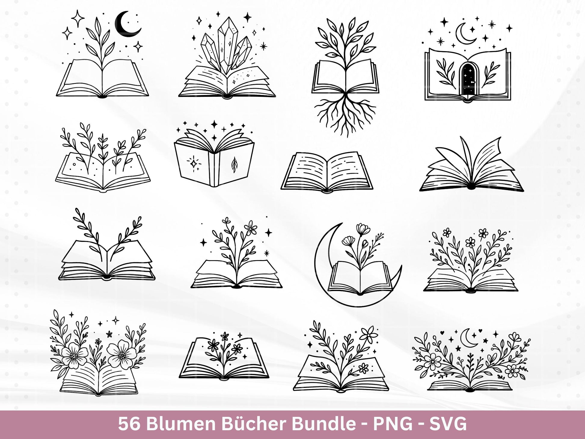 Blumenbuch SVG – Buch-SVG Bundle | Plotterdatei und Laserdatei | Offenes Buch mit Blumen/Wildblumen | Buchliebhaber | PNG Cricut Silhouette