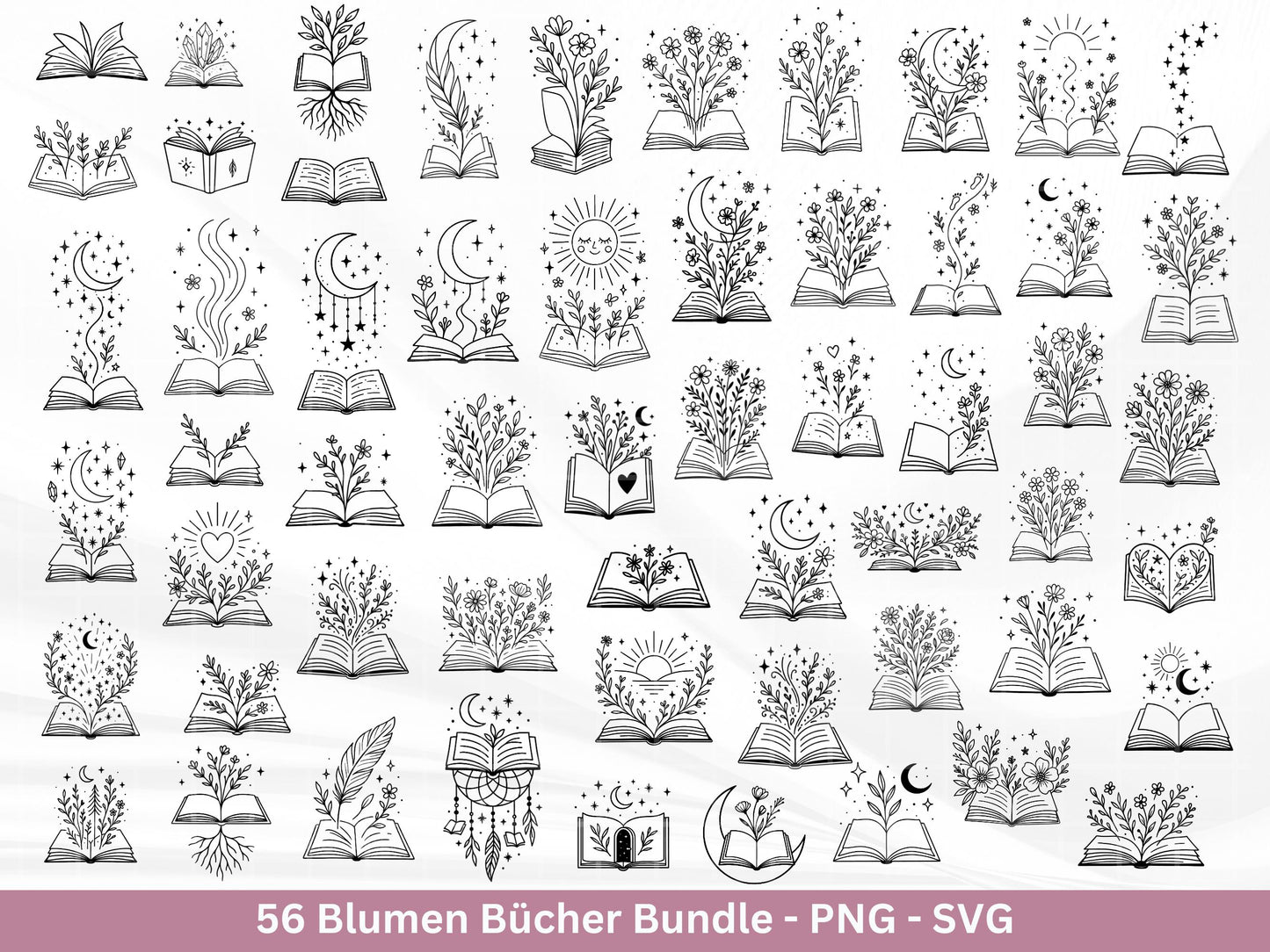 Blumenbuch SVG – Buch-SVG Bundle | Plotterdatei und Laserdatei | Offenes Buch mit Blumen/Wildblumen | Buchliebhaber | PNG Cricut Silhouette