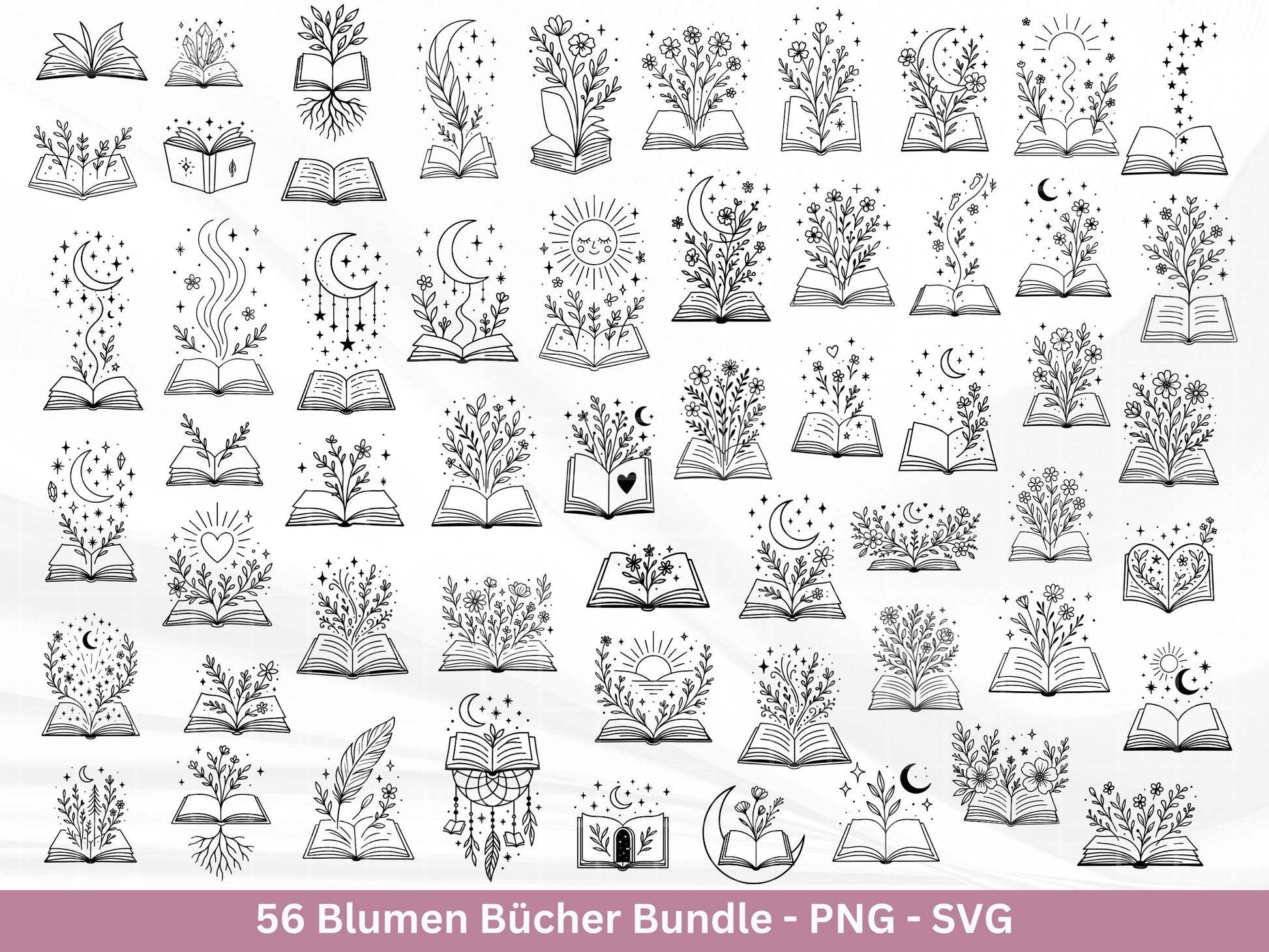 Blumenbuch SVG – Buch-SVG Bundle | Plotterdatei und Laserdatei | Offenes Buch mit Blumen/Wildblumen | Buchliebhaber | PNG Cricut Silhouette