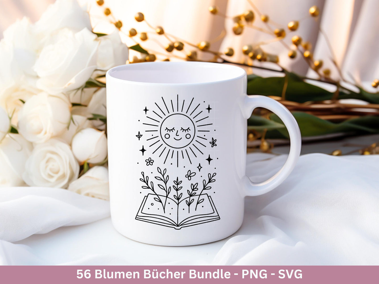 Blumenbuch SVG – Buch-SVG Bundle | Plotterdatei und Laserdatei | Offenes Buch mit Blumen/Wildblumen | Buchliebhaber | PNG Cricut Silhouette