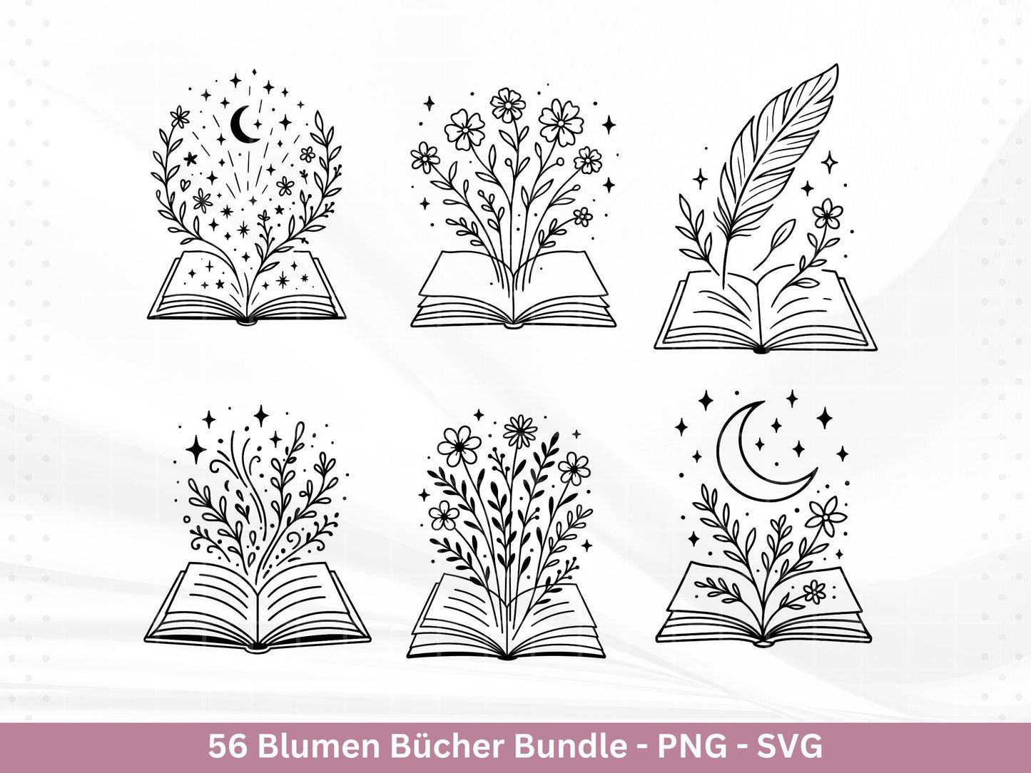 Blumenbuch SVG – Buch-SVG Bundle | Plotterdatei und Laserdatei | Offenes Buch mit Blumen/Wildblumen | Buchliebhaber | PNG Cricut Silhouette
