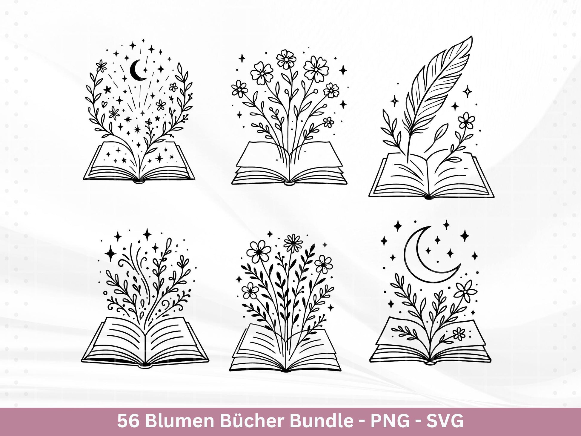 Blumenbuch SVG – Buch-SVG Bundle | Plotterdatei und Laserdatei | Offenes Buch mit Blumen/Wildblumen | Buchliebhaber | PNG Cricut Silhouette