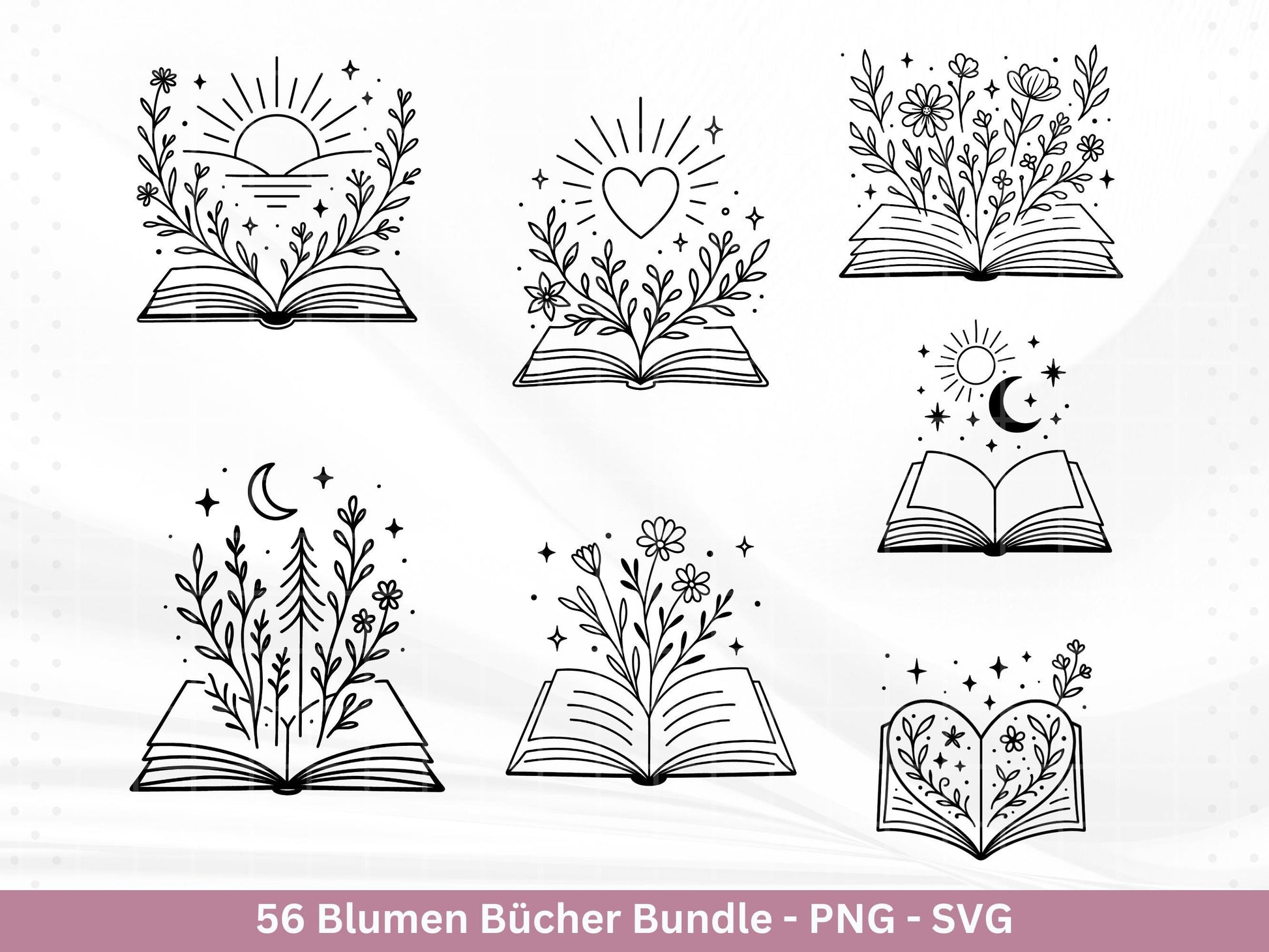 Blumenbuch SVG – Buch-SVG Bundle | Plotterdatei und Laserdatei | Offenes Buch mit Blumen/Wildblumen | Buchliebhaber | PNG Cricut Silhouette