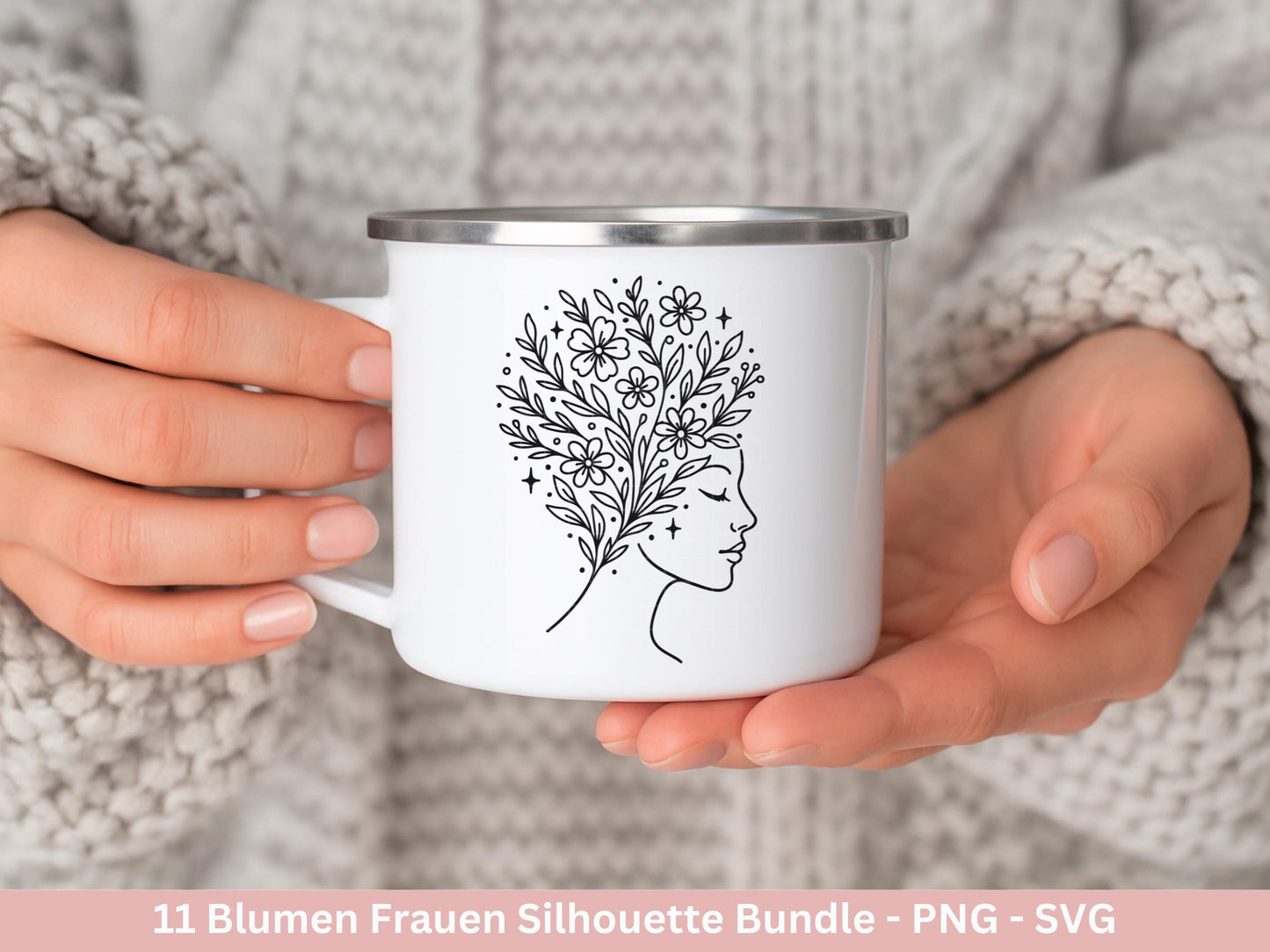 Blumen Frauen Silhouette SVG – Plotterdatei und Laserdatei | Boho Frau mit Blumen & Buch | PNG | Cricut Silhouette | Buchliebhaber Geschenk
