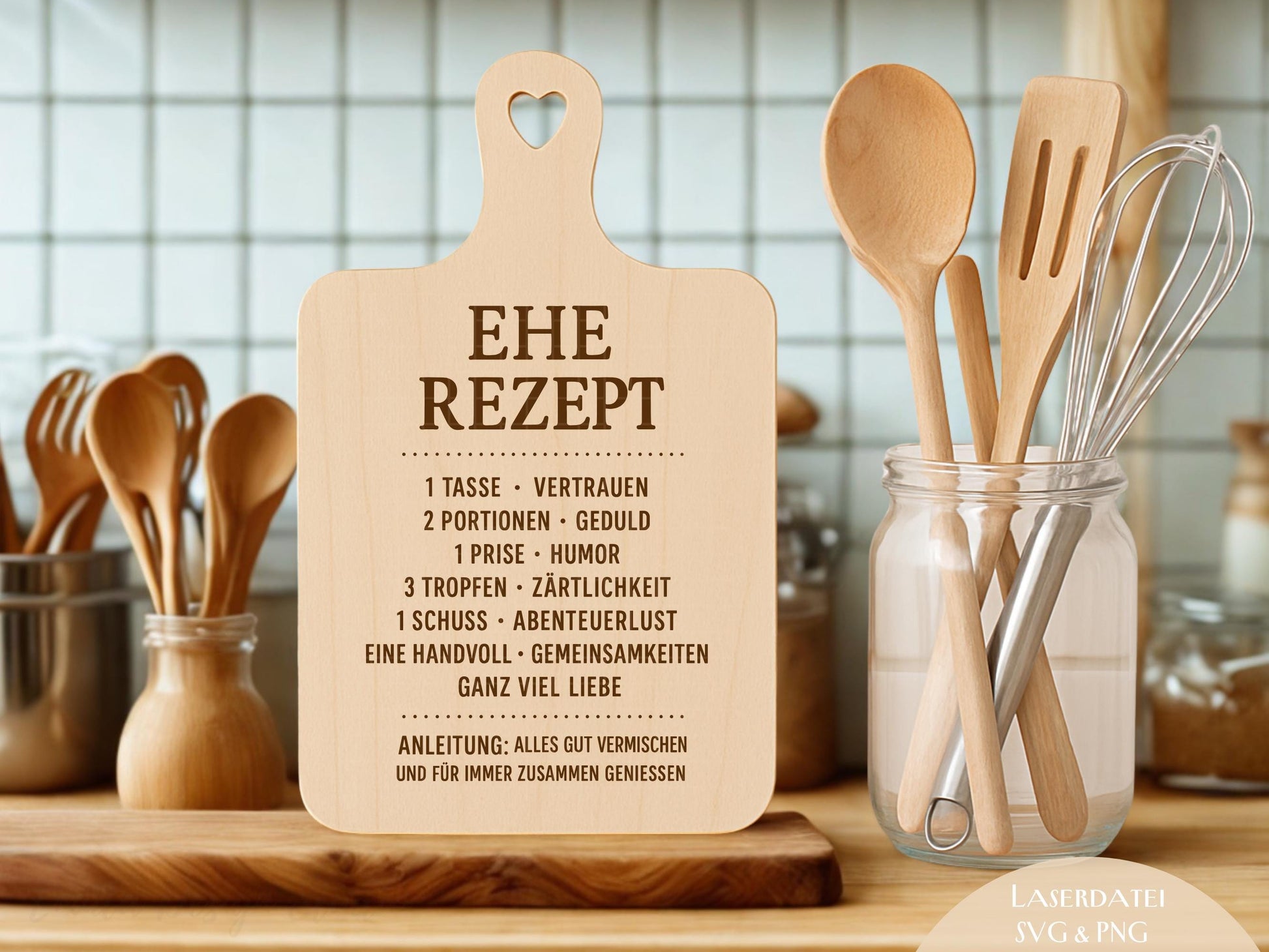 Ehe Rezept SVG – Laserdatei Schneidebrett | Gravurdatei Holz | Küche Spruch Liebe | Hochzeit Geschenkidee | Plotterdatei Cricut Silhouette