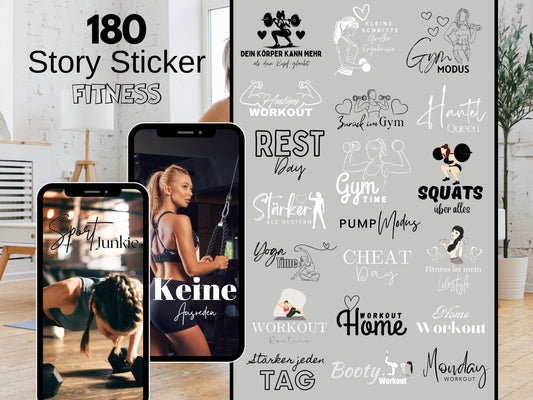 180 Fitness Sticker PNG – Instagram Story | Sport, Gym, Motivation | Basic Deutsch Sprüche | Insta Stories & Reels | Alltag | Good Vibes