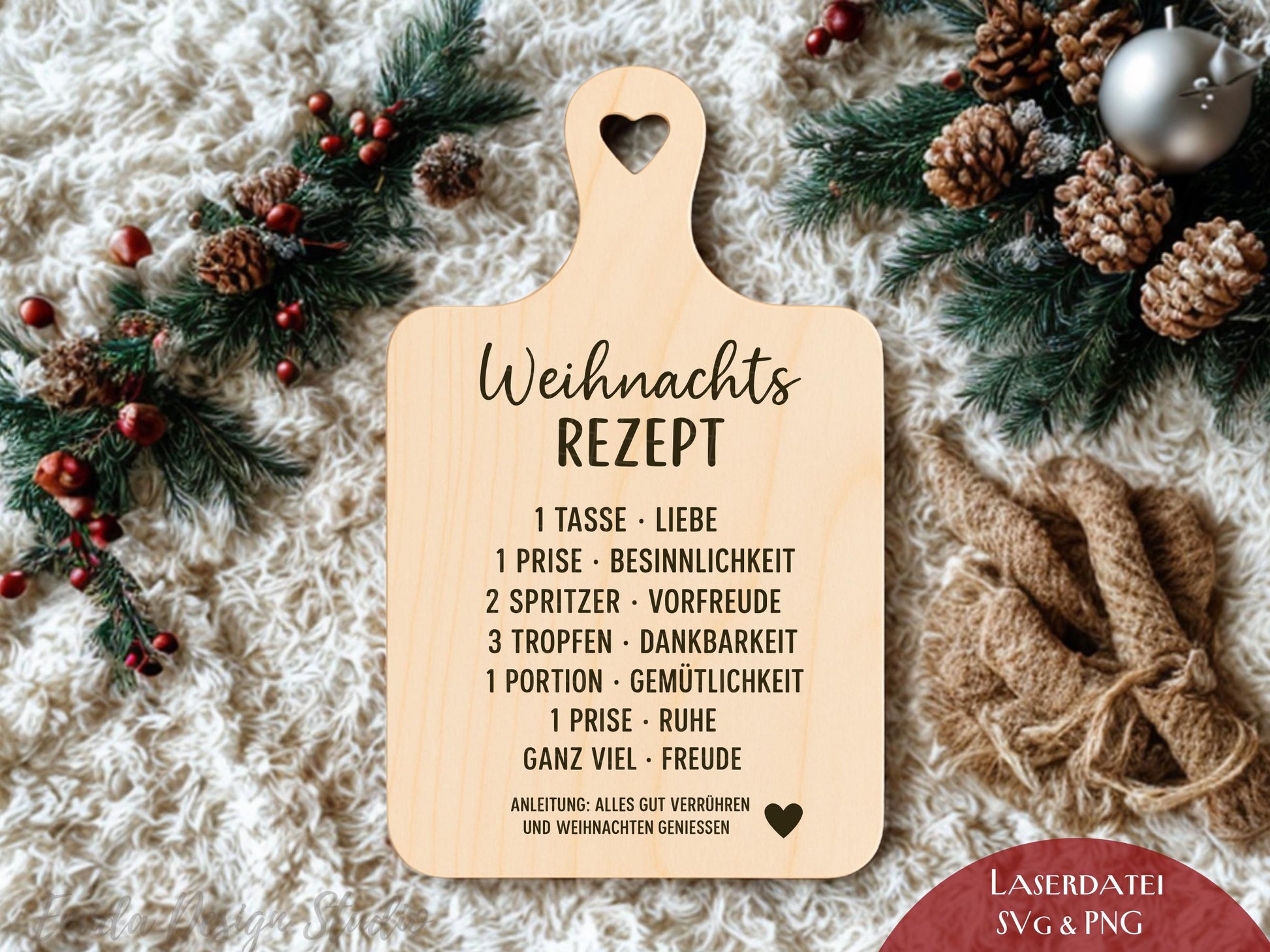 Laserdatei Weihnachtsrezept SVG & PNG – Plotterdatei Weihnachten – Schneidebrett Gravur Vorlage – Geschenkidee Cricut Silhouette Deko Winter