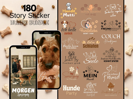 Instagram Story Sticker Hunde Bundle – 180 Daily Hunde Sticker PNG – Alltag Sprüche Illustrationen – Social Media Insta Highlight Icons Blog