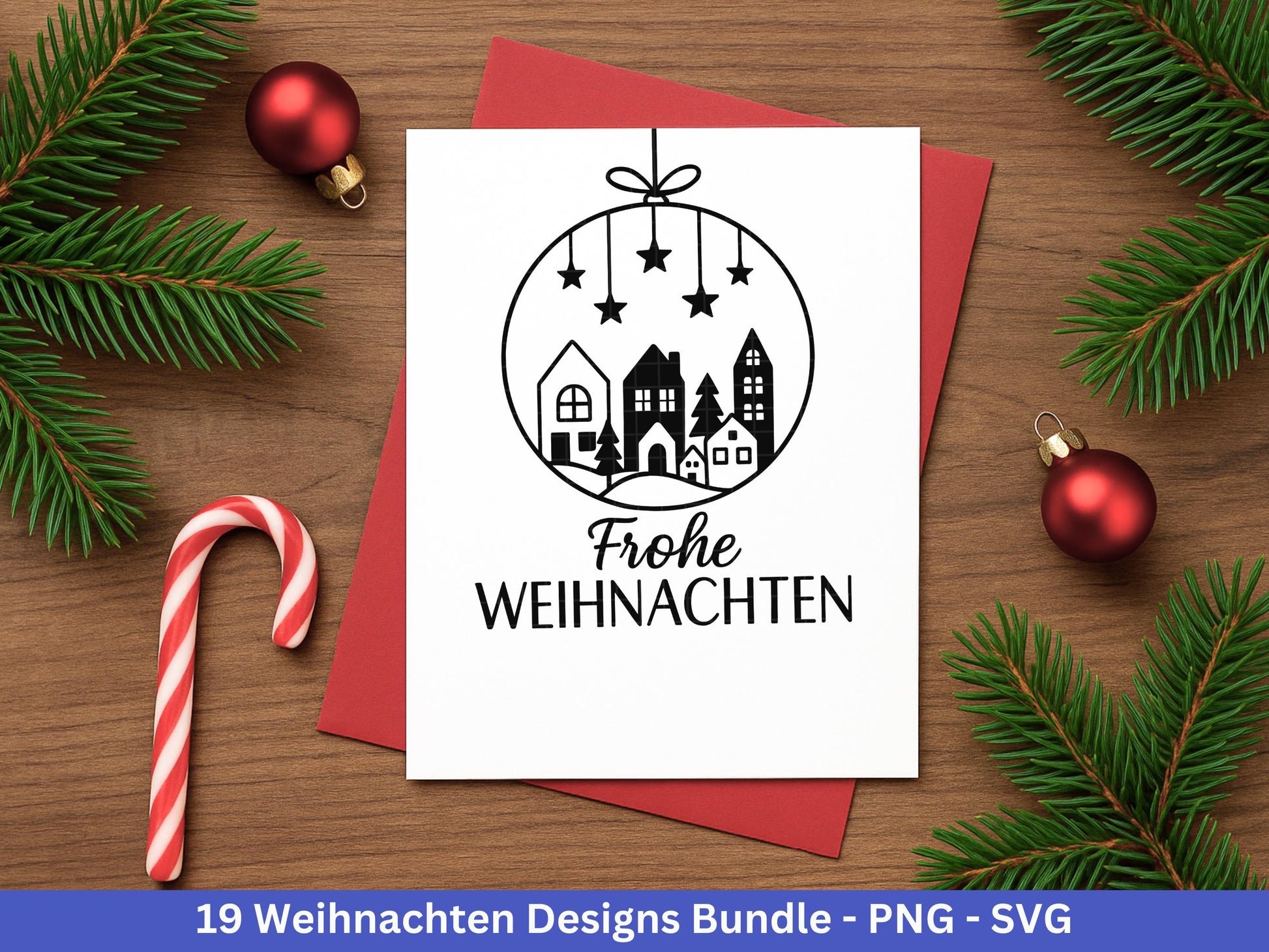 Weihnachten SVG Bundle – Plotterdatei & Laserdatei | Deutsche Sprüche Wintermotive (Kranz, Dorf, Kirche, Schneekugel) | PNG SVG | Cricut